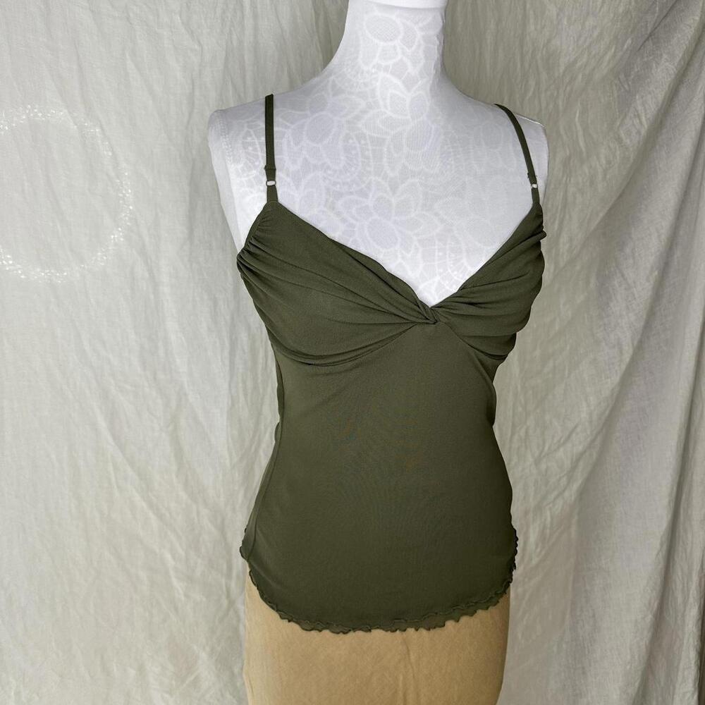 Moda International Cami Cinched Mesh Top, Navy Green – Sz M